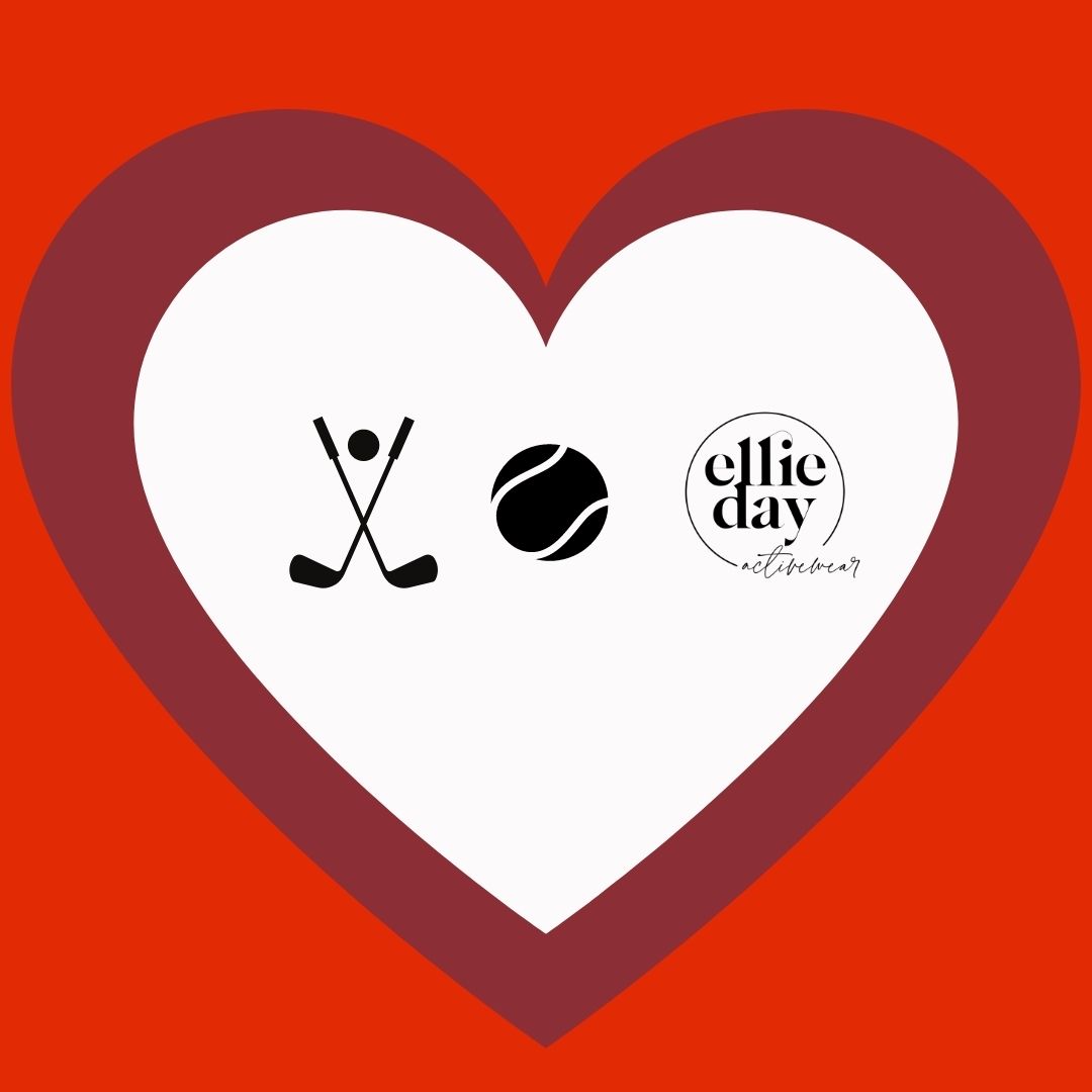 Golf Clubs, Tennis Ball, Ellie Day Women's Activewear Logo inside a heart 