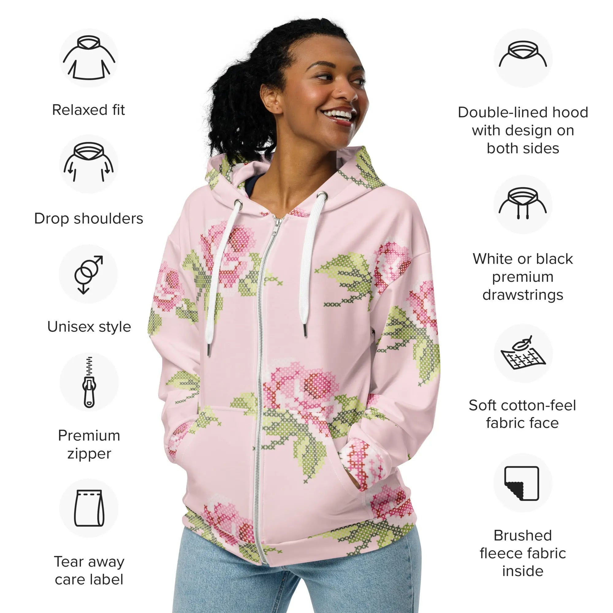 Ellie Day Rose Charm Recycled Zip Up Hoodie