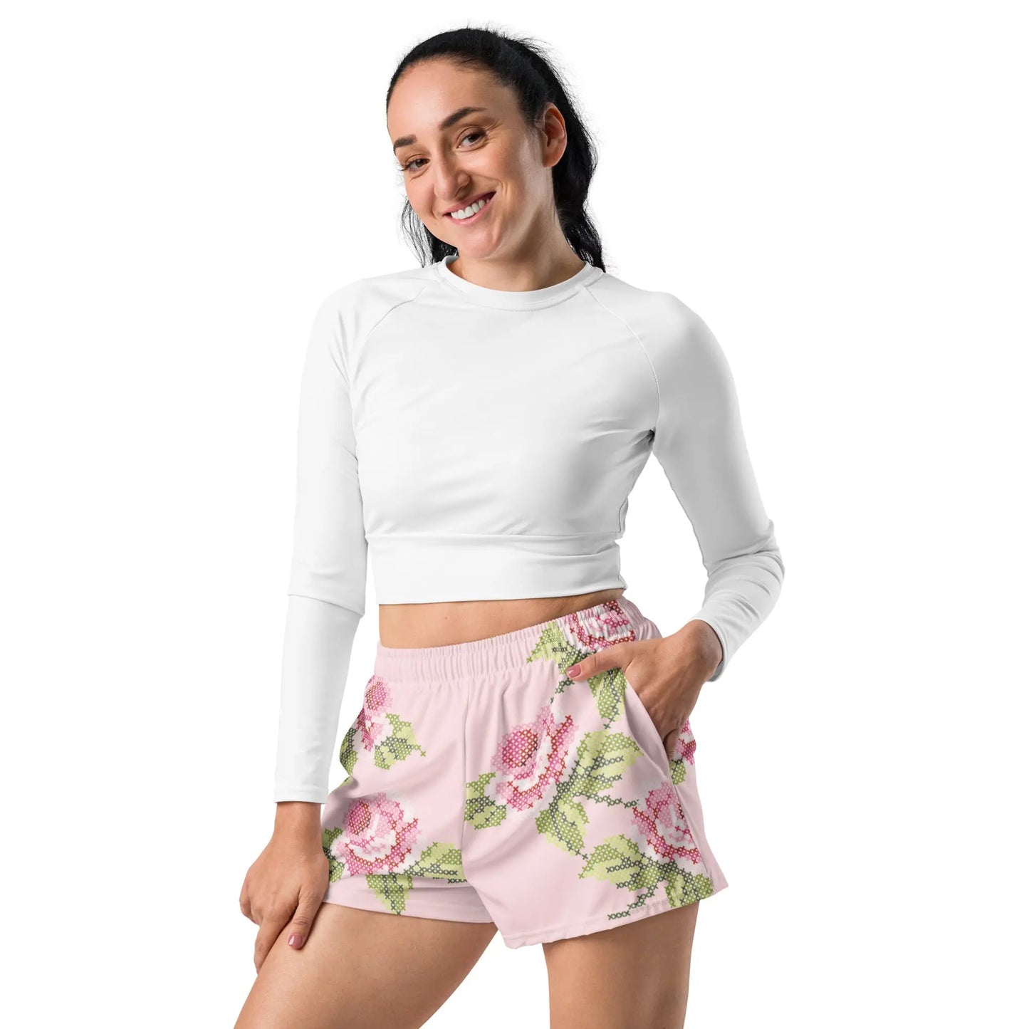 Cross-Stitch Charm Sportswear Shorts with Pockets Ellie Day Activewear