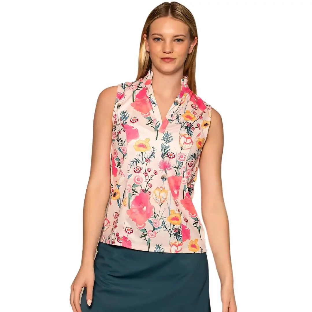 Ellie Day Chic Sleeveless Ruffle Collar Top in Floral Print Ellie Day