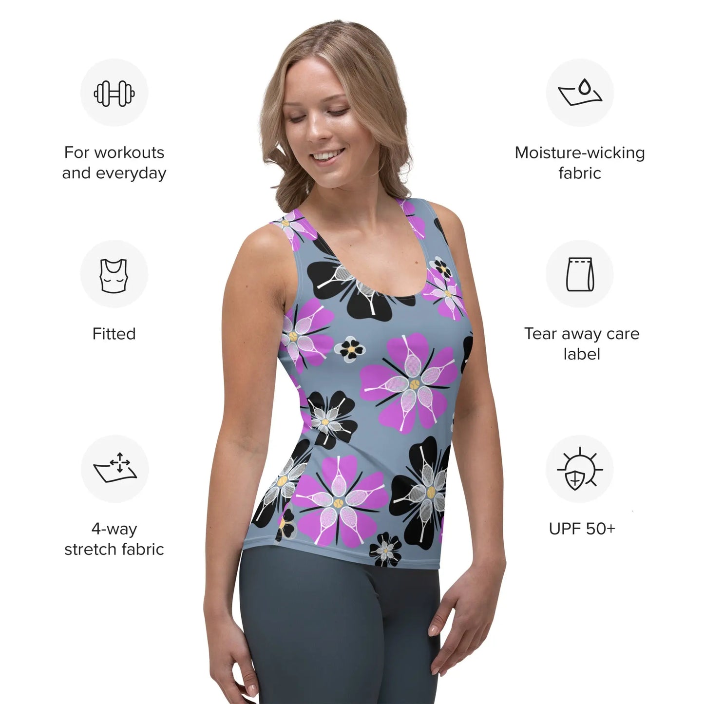 Ellie Day Racquet Flower Activewear Tank Top Ellie Day Activewear