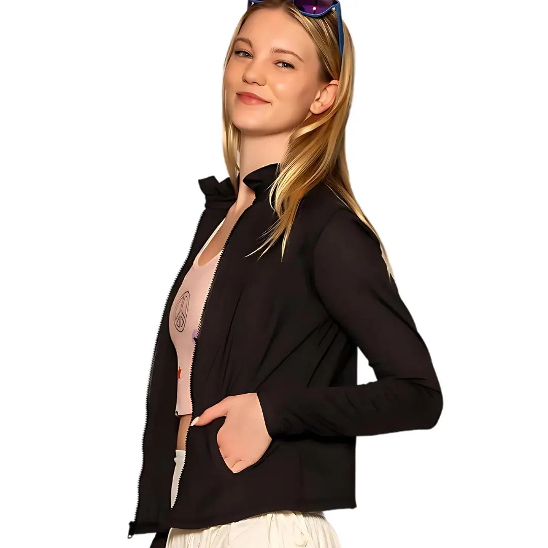 Ellie Day Ruffle Collar Activewear Jacket - Black Ellie Day Activewear