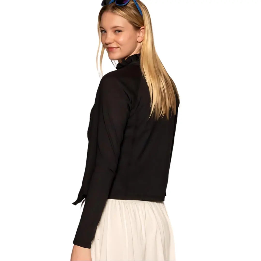 Ellie Day Ruffle Collar Activewear Jacket - Black Ellie Day Activewear