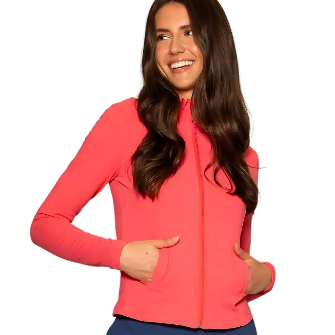 Ellie Day Ruffle Collar Activewear Jacket Bright Coral S