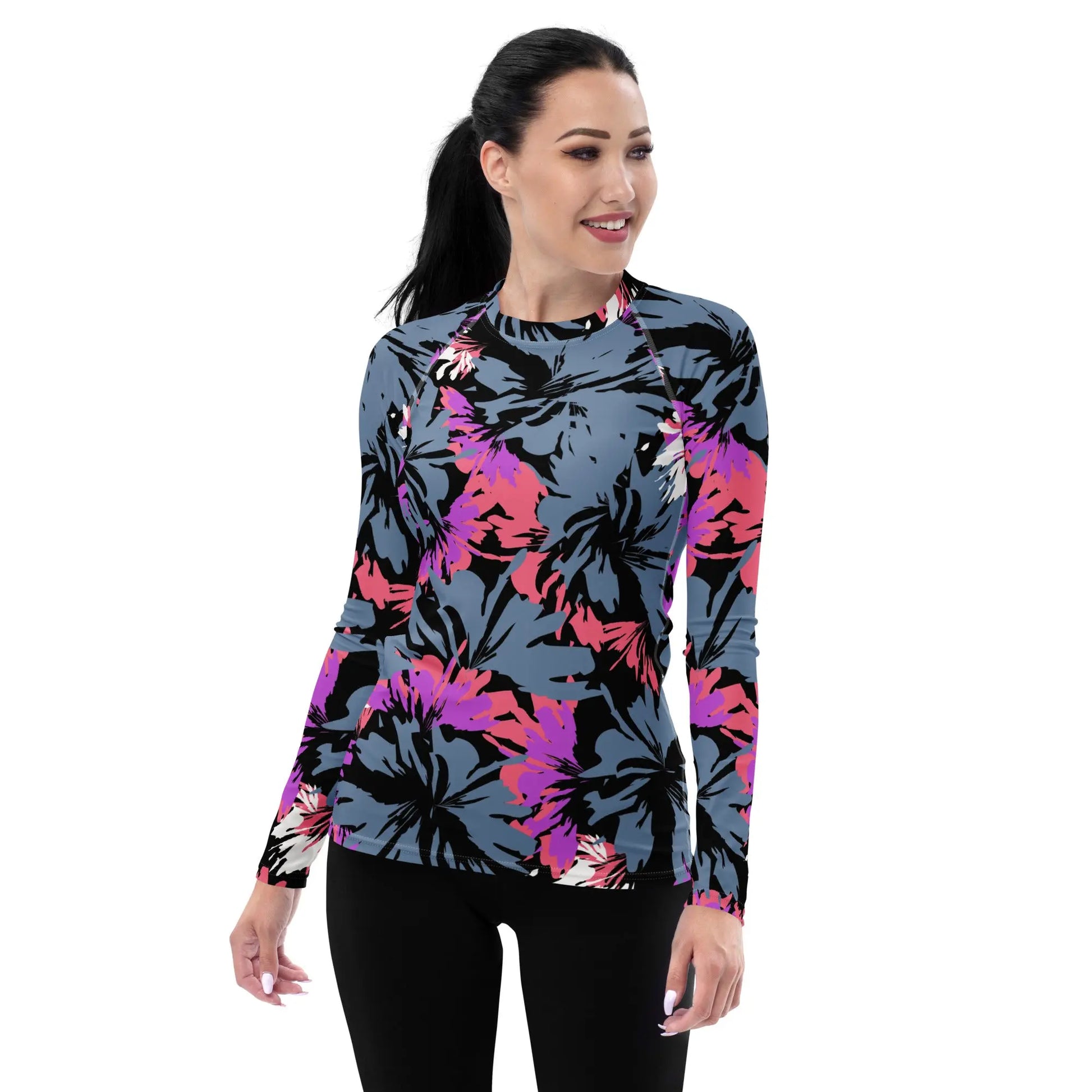 Hibiscus Women's Long Sleeve Rash Guard UPF Shirt Ellie Day Activewear