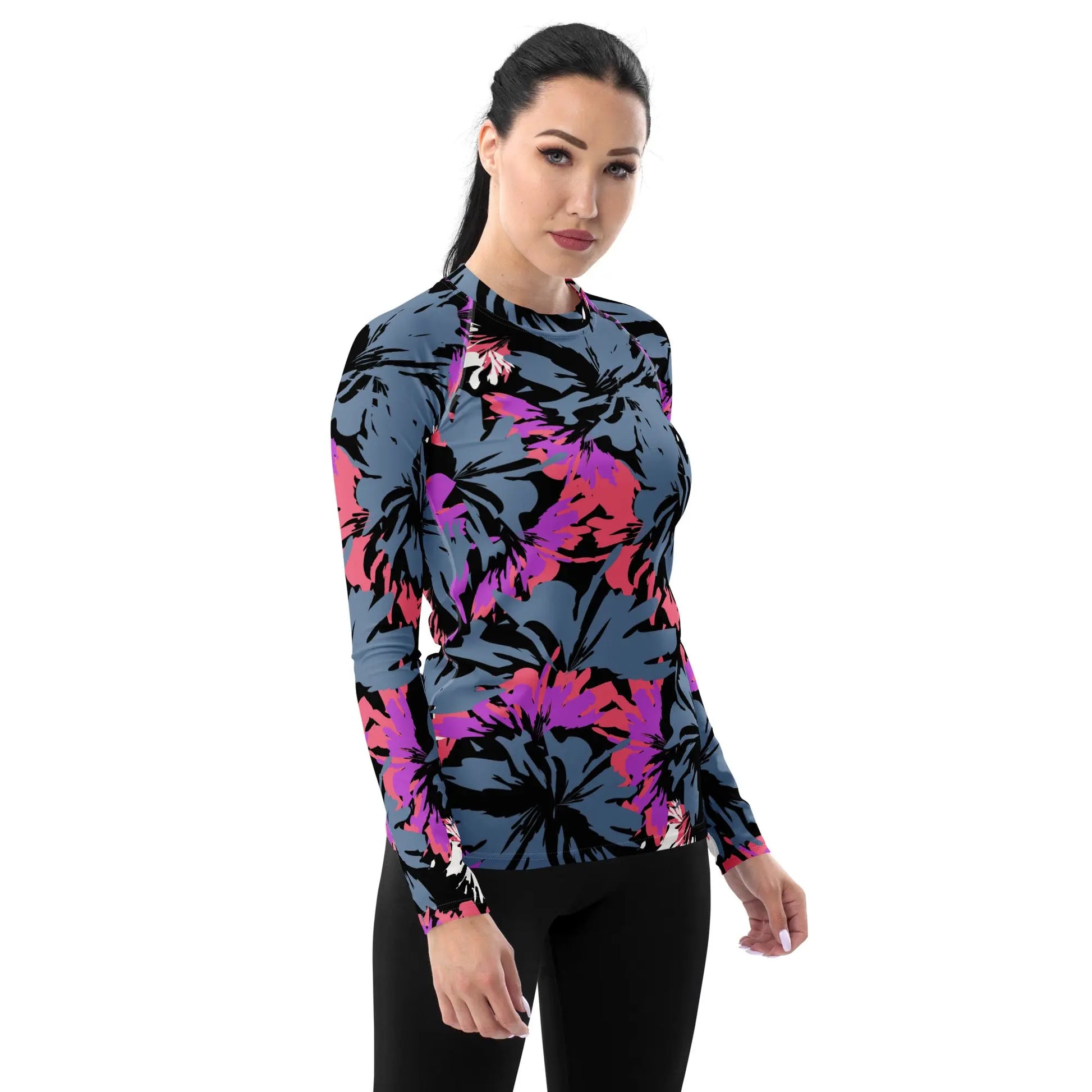 Hibiscus Women's Long Sleeve Rash Guard UPF Shirt Ellie Day Activewear