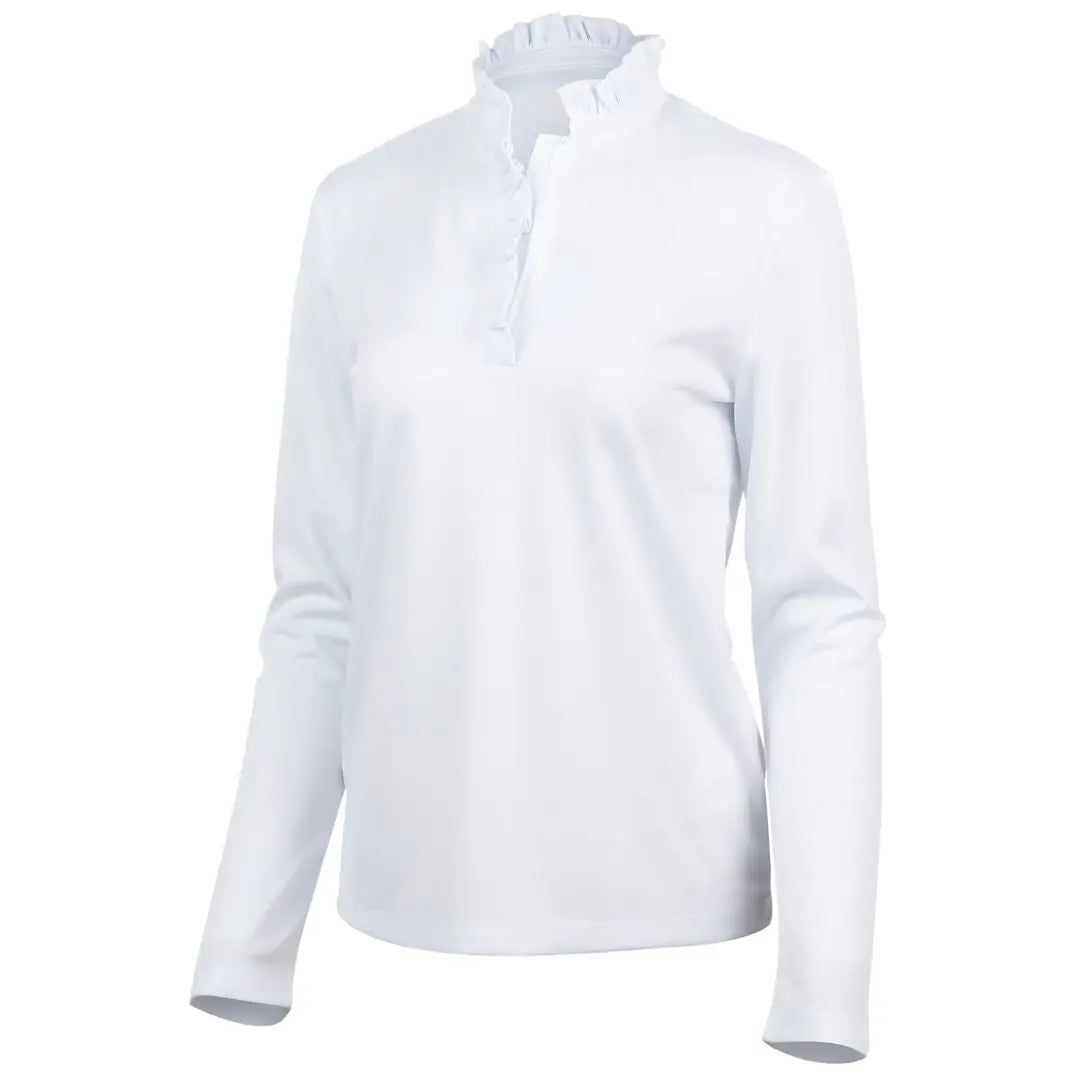 Long Sleeve Half Zip Front UPF Performance Mesh Women's Top in White Ellie Day