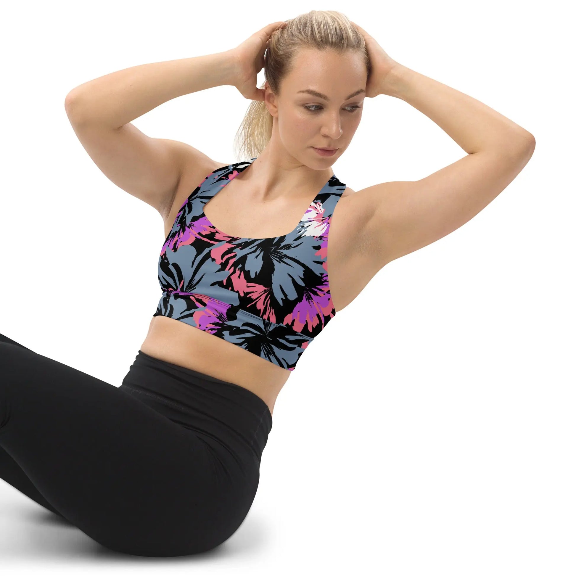 Our Favorite Longline Compression Bra in Midnight Bloom Print Ellie Day Activewear