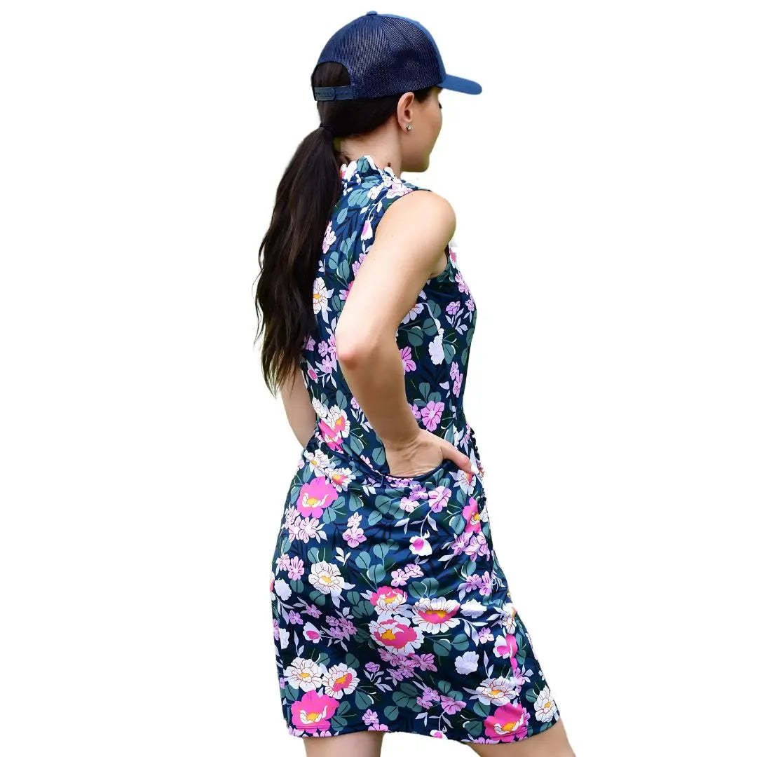 Peony Printed UPF Golf Dress with Collar Ellie Day