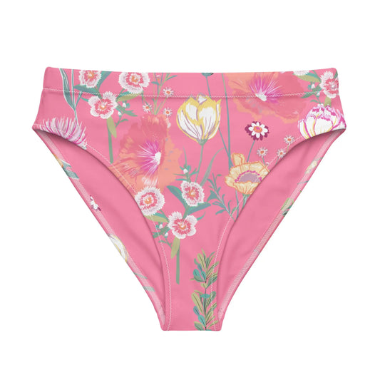 Pink Desert Flower Recycled high-waisted bikini bottom Ellie Day Activewear