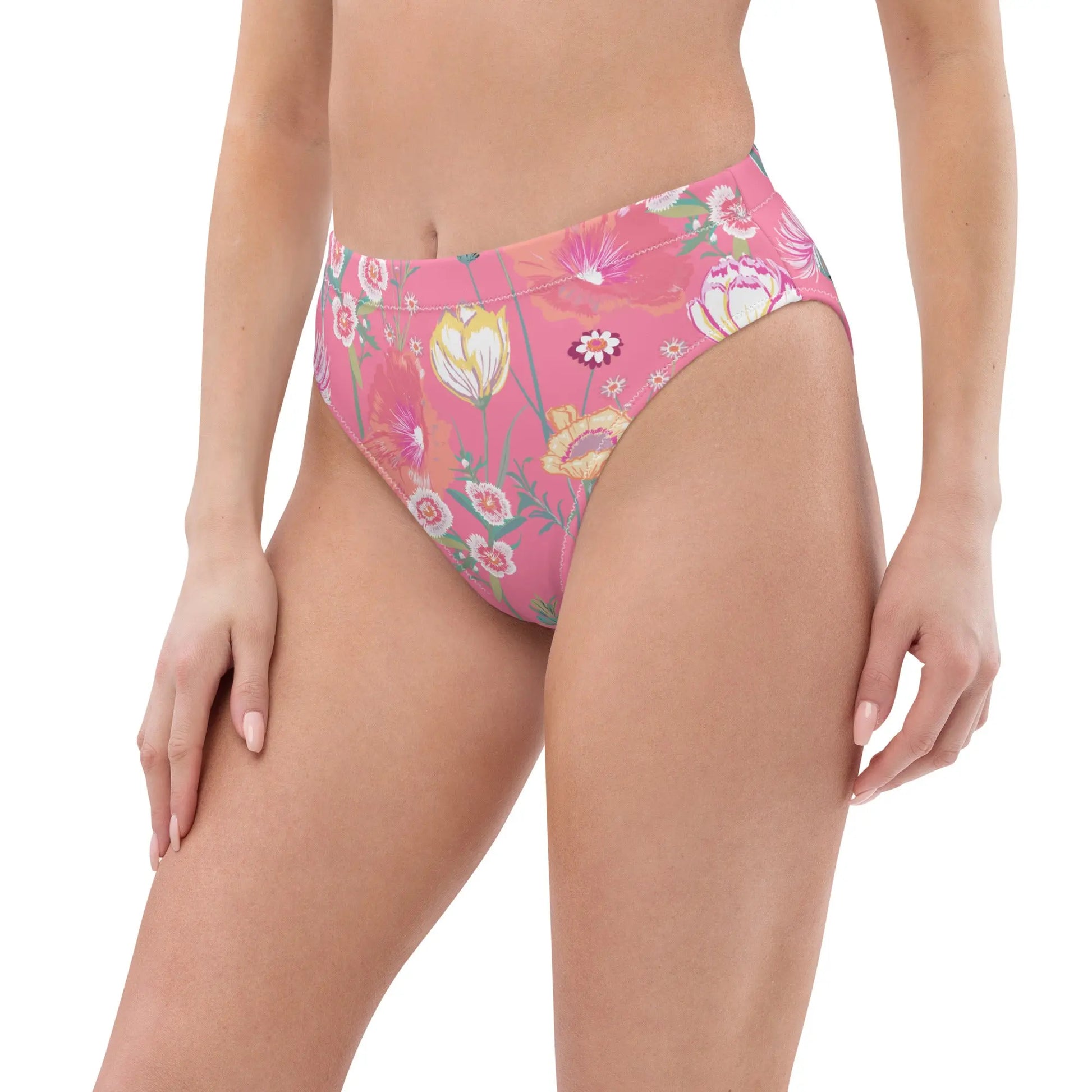 Pink Desert Flower Recycled high-waisted bikini bottom Ellie Day Activewear