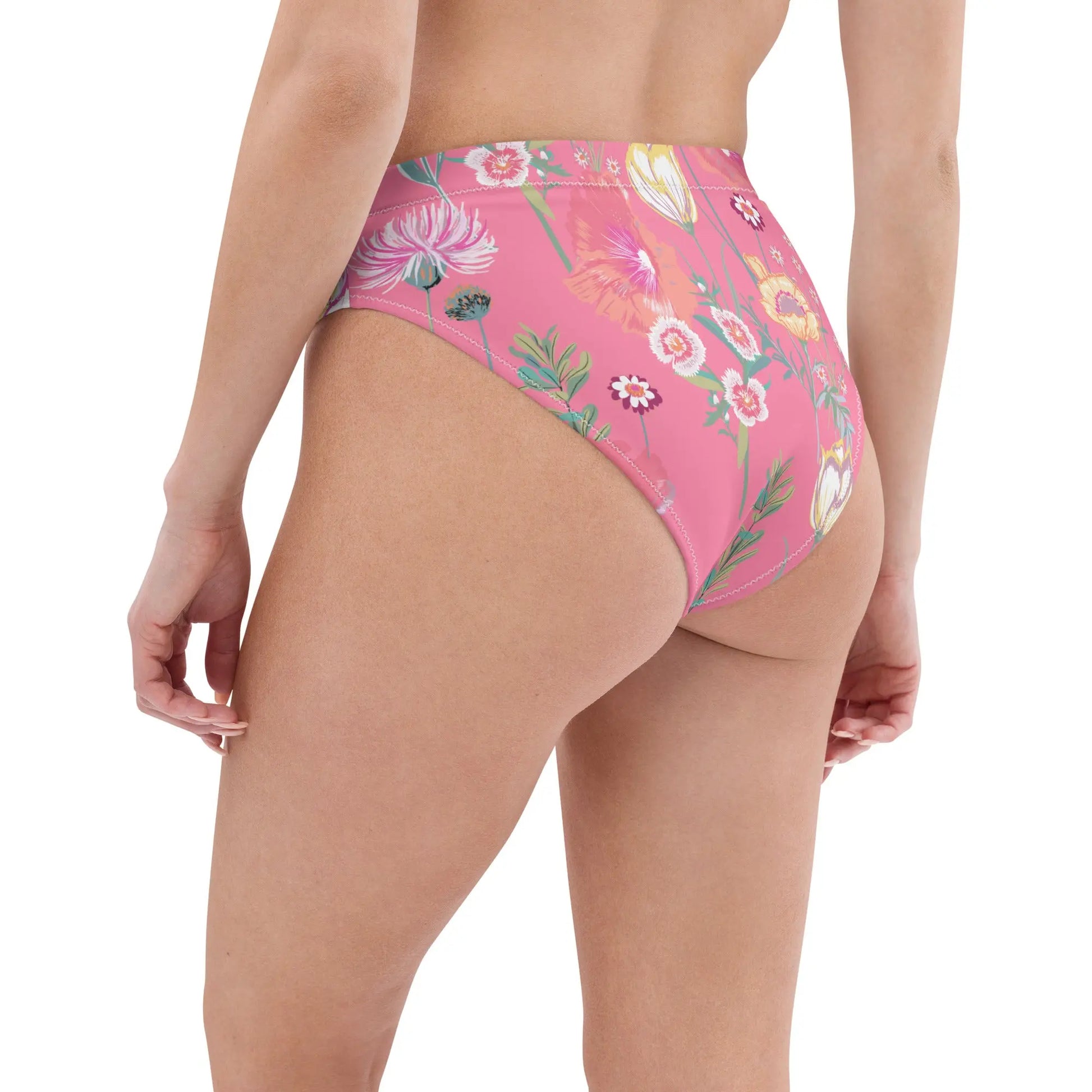 Pink Desert Flower Recycled high-waisted bikini bottom Ellie Day Activewear