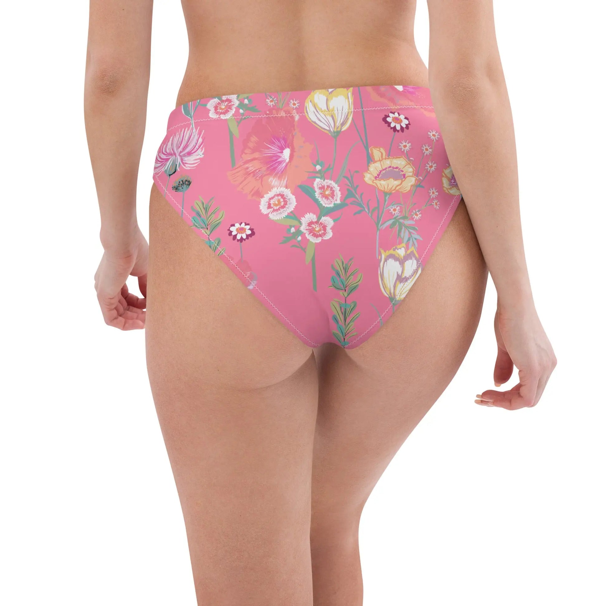 Pink Desert Flower Recycled high-waisted bikini bottom Ellie Day Activewear