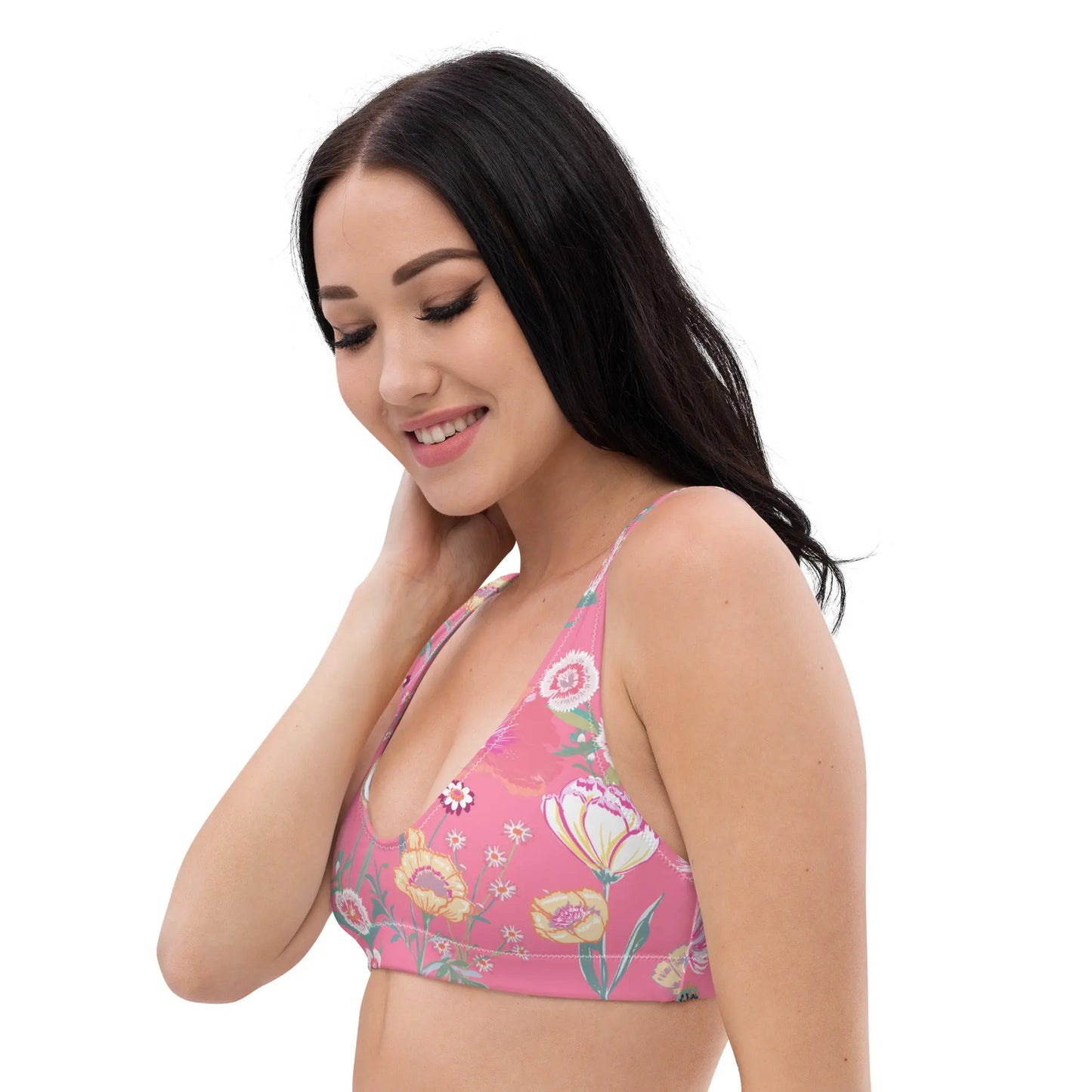 Pink Desert Flower Recycled padded bikini top Ellie Day Activewear