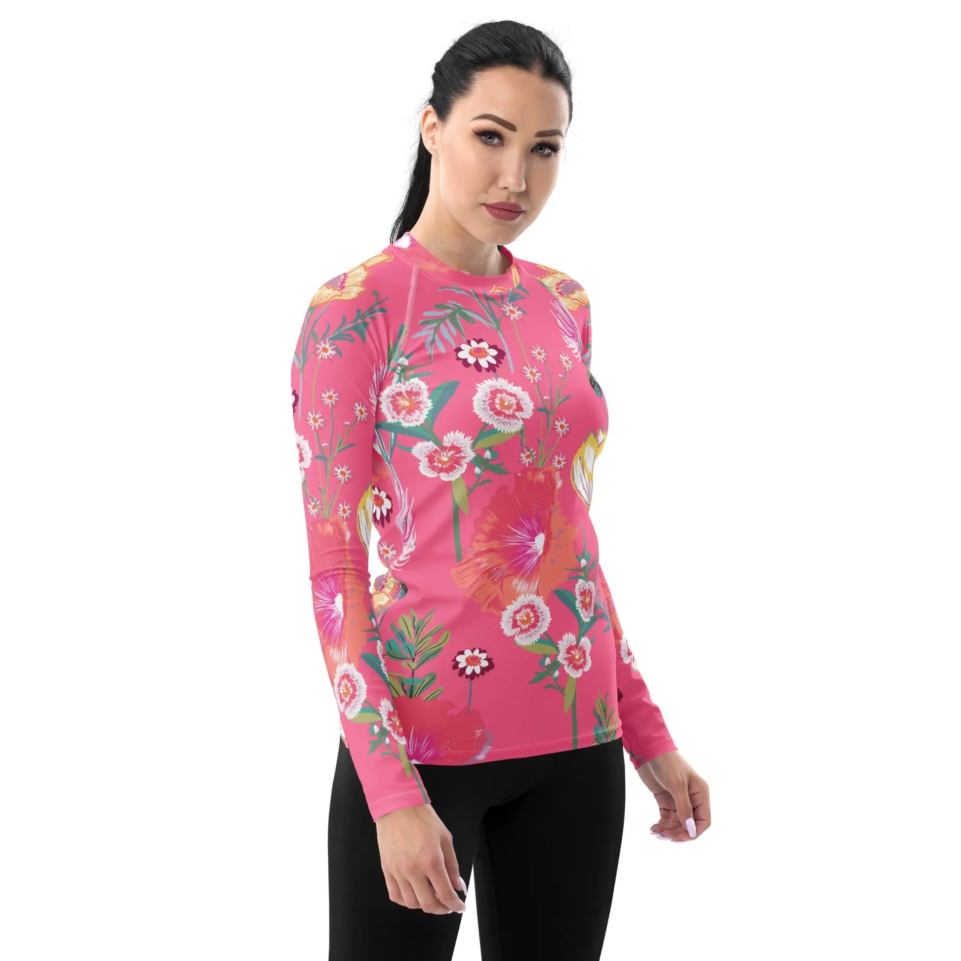 Pink Desert Flowers Women's Long Sleeve Rash Guard UPF Ellie Day Activewear