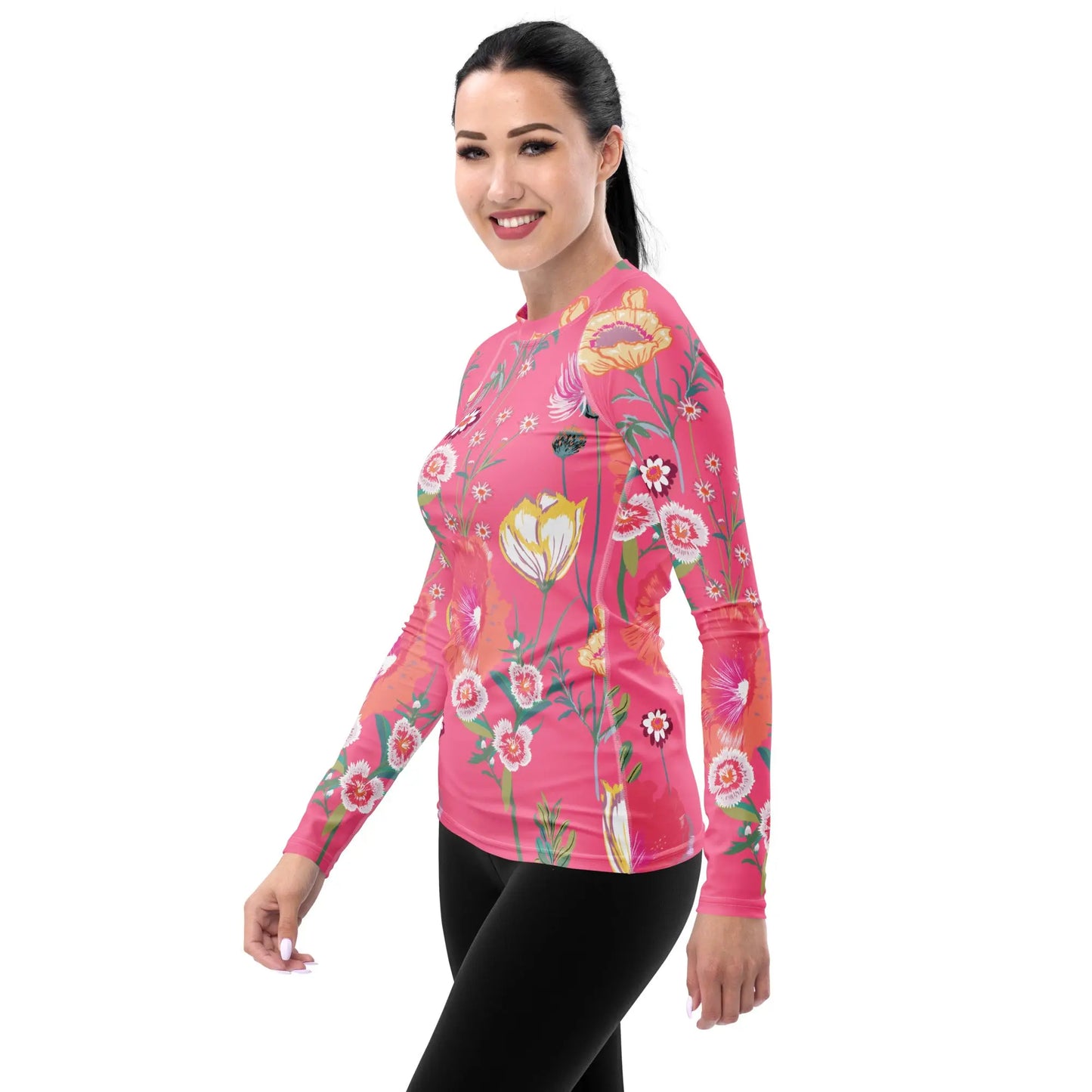 Pink Desert Flowers Women's Long Sleeve Rash Guard UPF Ellie Day Activewear