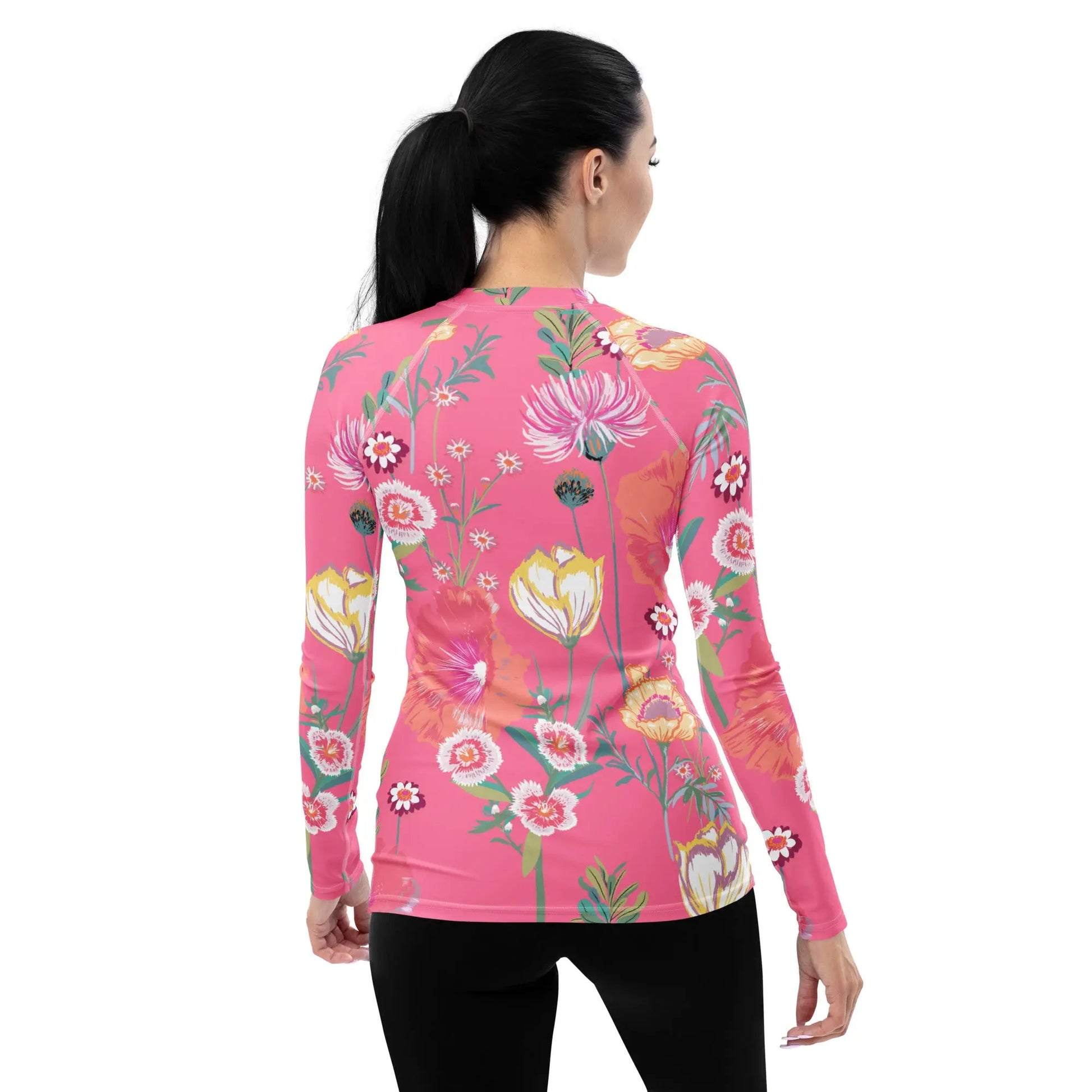 Pink Desert Flowers Women's Long Sleeve Rash Guard UPF Ellie Day Activewear