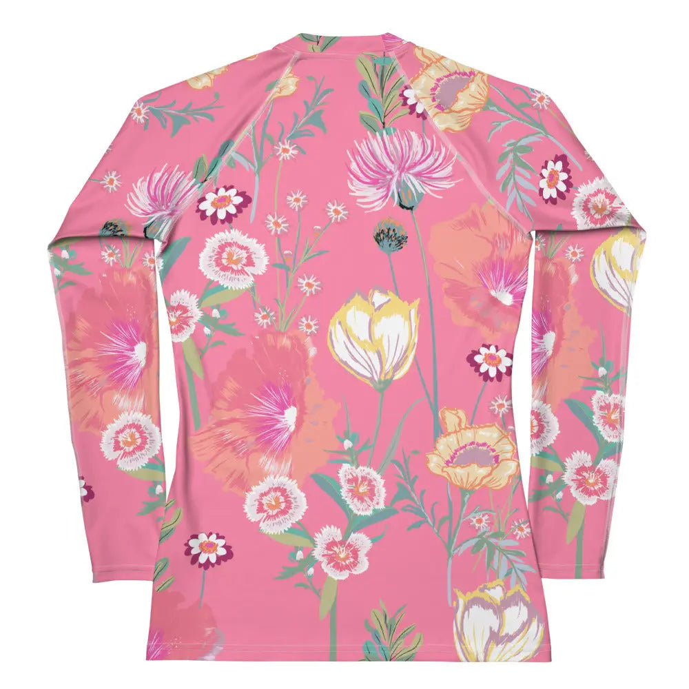 Pink Desert Flowers Women's Long Sleeve Rash Guard UPF Ellie Day Activewear