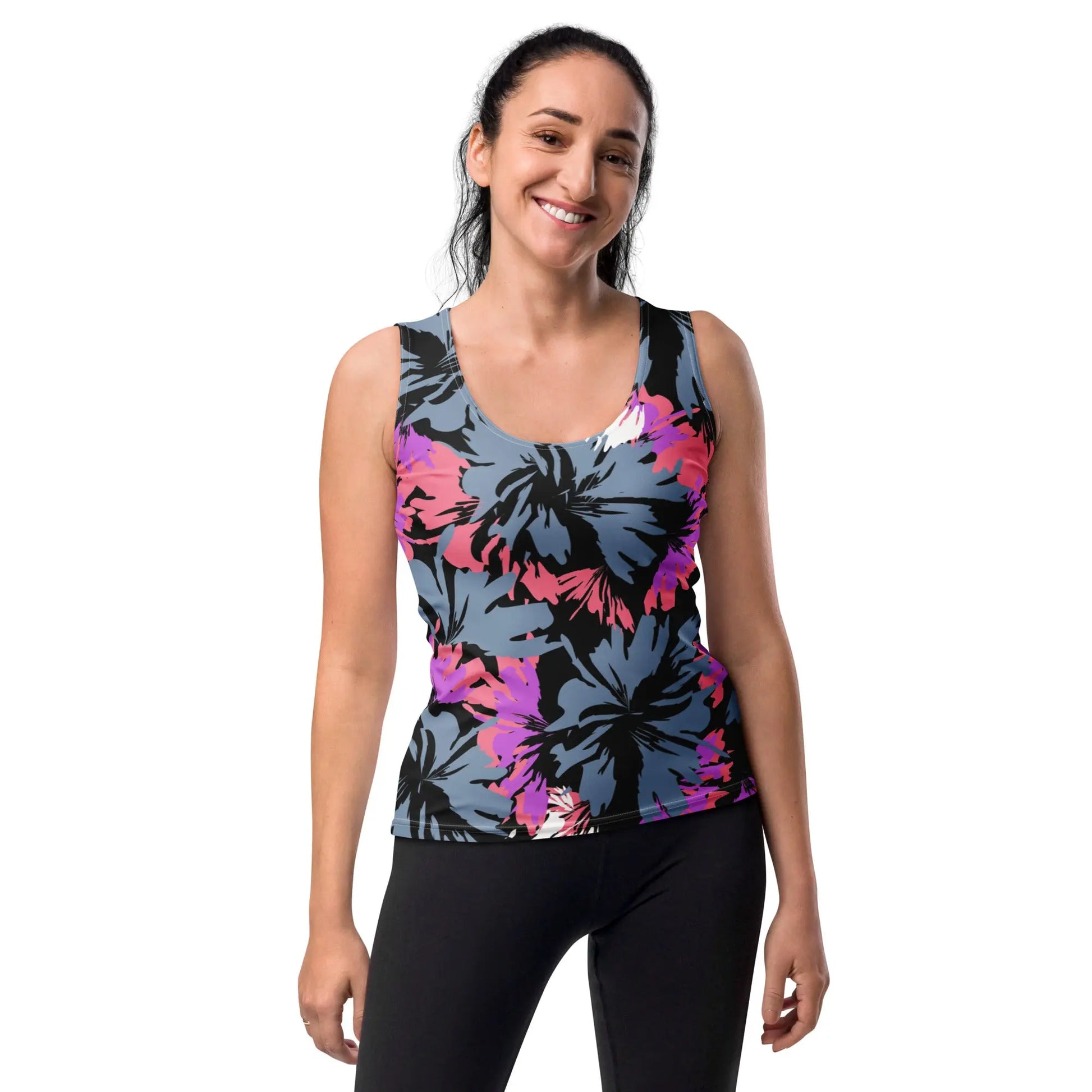 Softest Stretch Performance Tank in Hibiscus Print Ellie Day Activewear