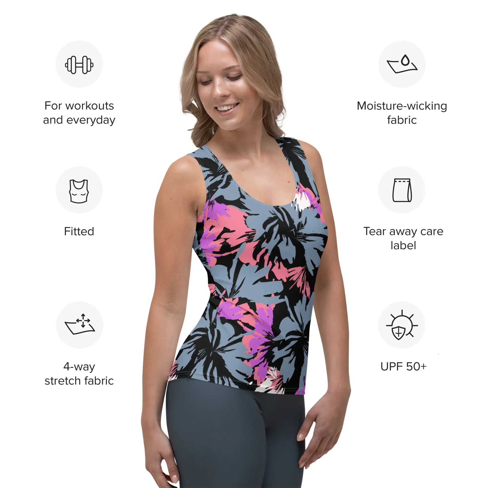 Softest Stretch Performance Tank in Hibiscus Print Ellie Day Activewear