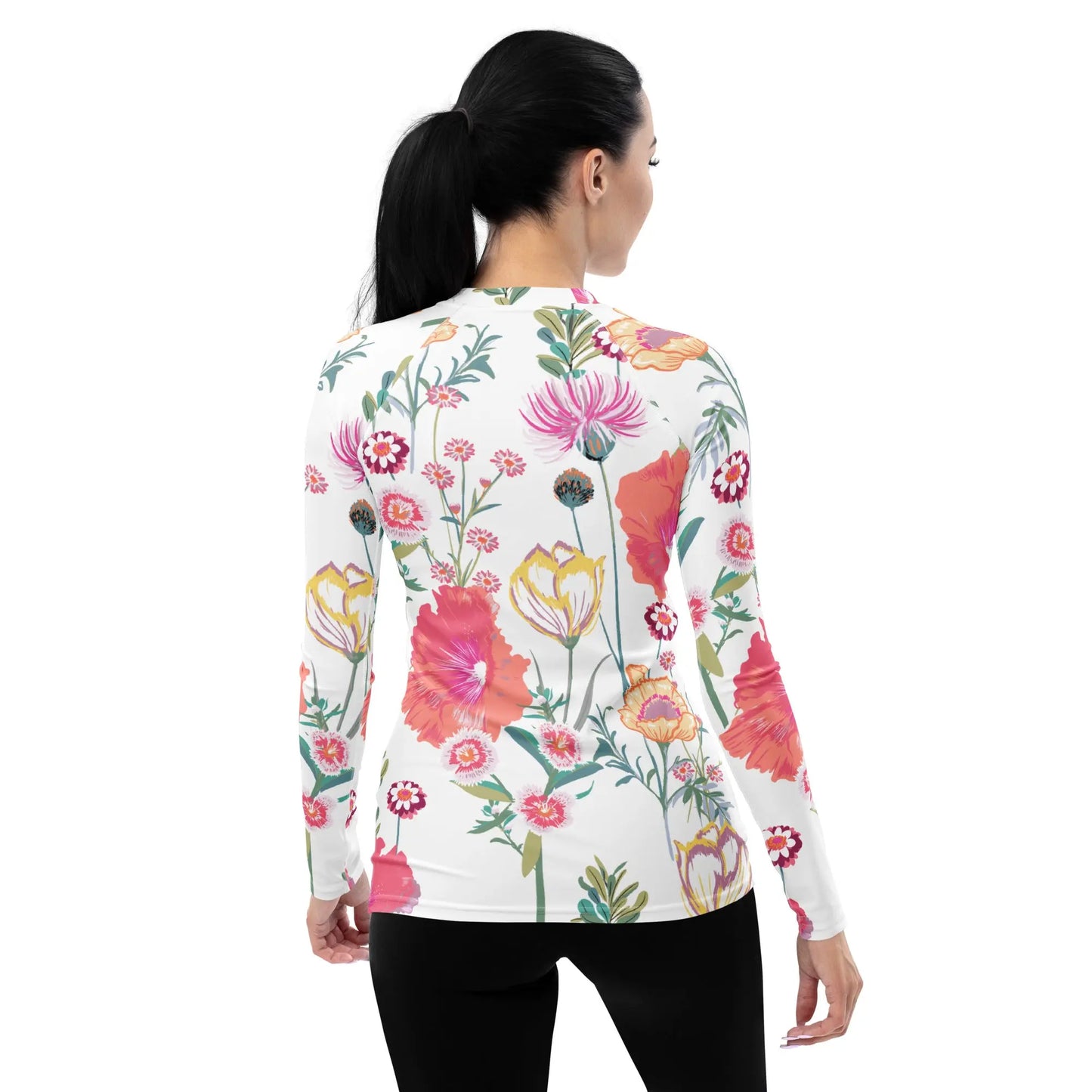 White Desert Flower Women's Long Sleeve Rash Guard UPF Ellie Day Activewear