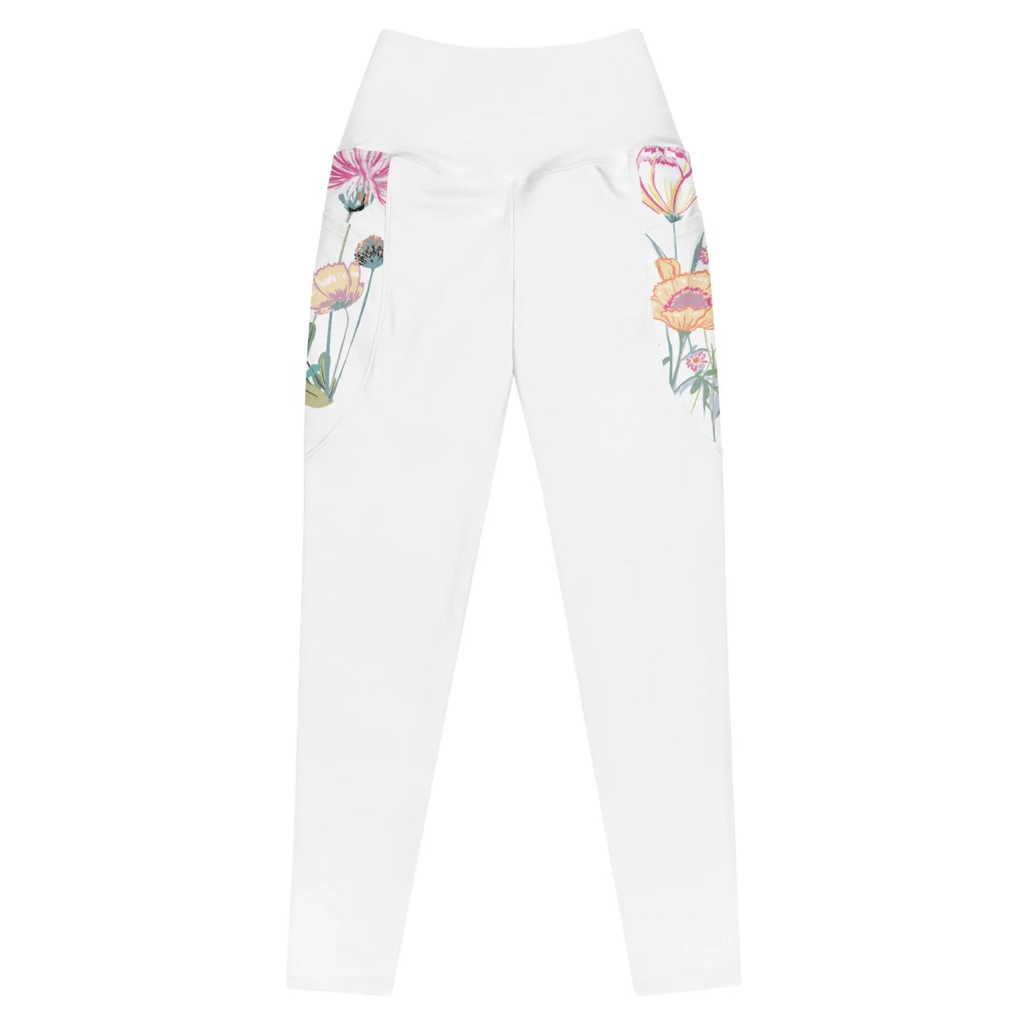 White Leggings with pockets and Floral Details Ellie Day Activewear