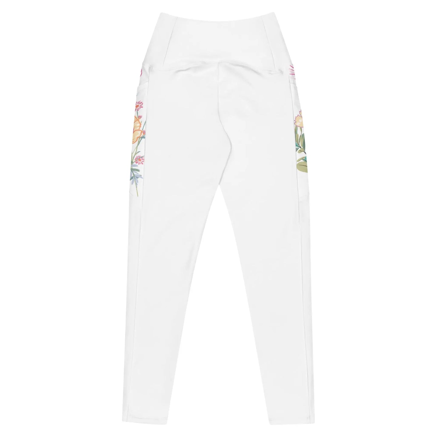 White Leggings with pockets and Floral Details Ellie Day Activewear
