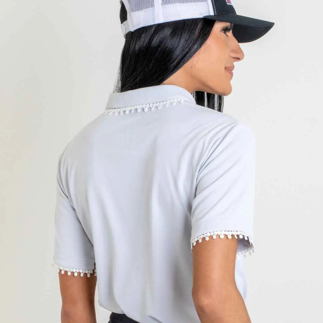 Women's UPF Golf Polo Shirt in Grey with Lace Ellie Day