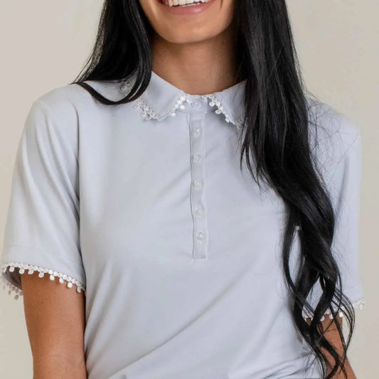 Women's UPF Golf Polo Shirt in Grey with Lace Ellie Day