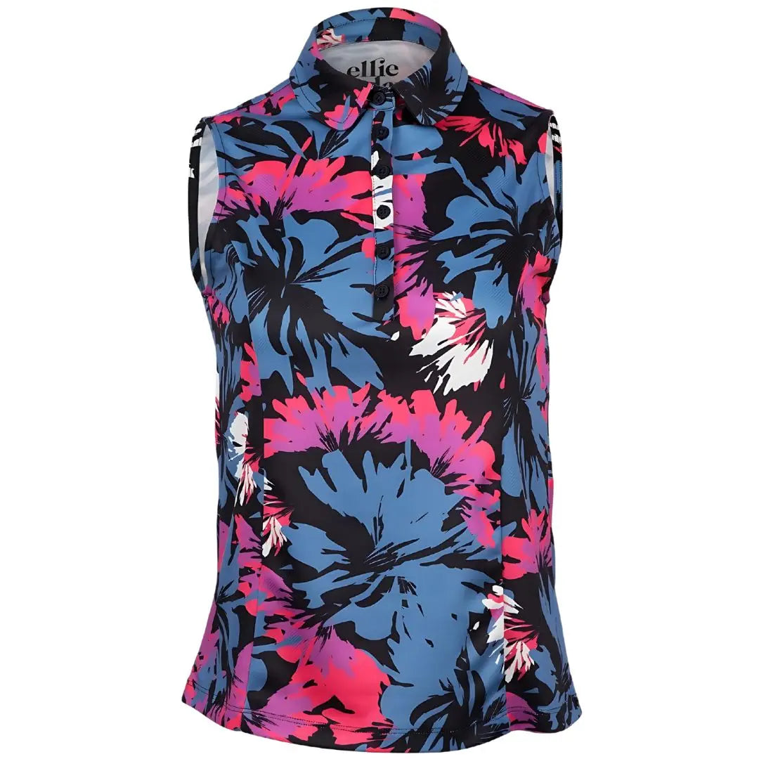 Women's Polo Shirt in Hibiscus Floral UPF Recycled Performance Mesh Ellie Day