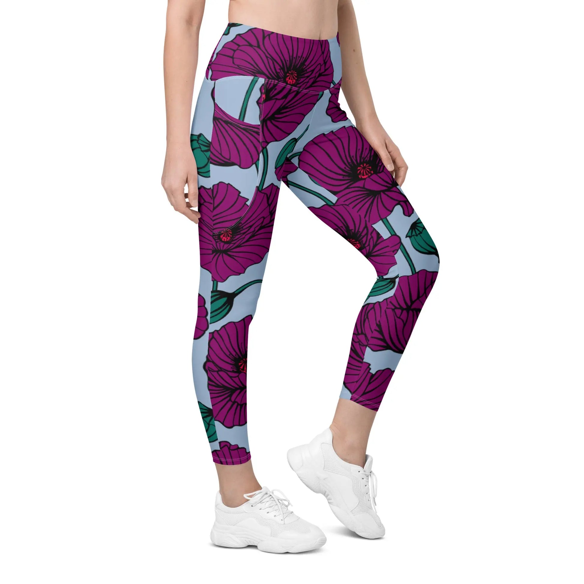 Red Violet Poppy Leggings with Pockets Ellie Day Activewear